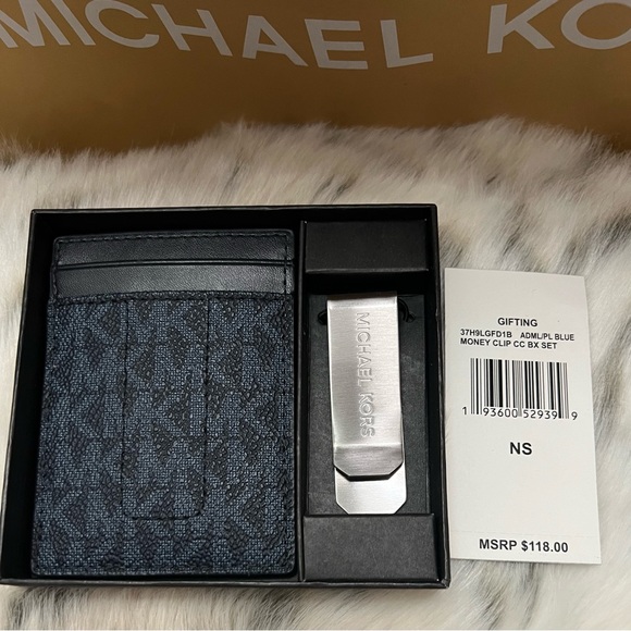 Michael Kors Card Holder and Money Clip Box Set - Black and Blue - Picture 3 of 5